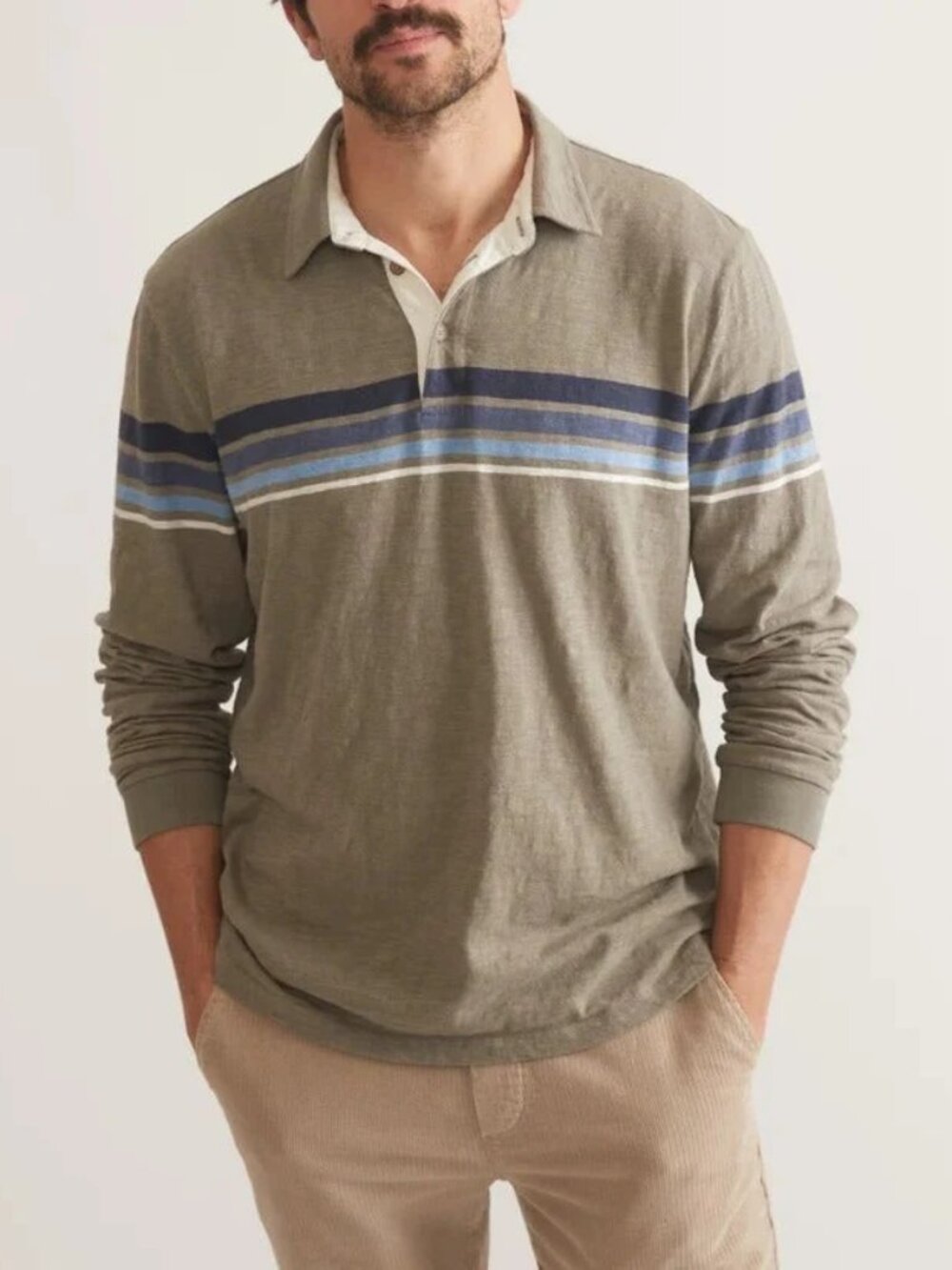Marine Layer Green/Blue Stripe Vintage Heavy Slub Rugby Polo/29766